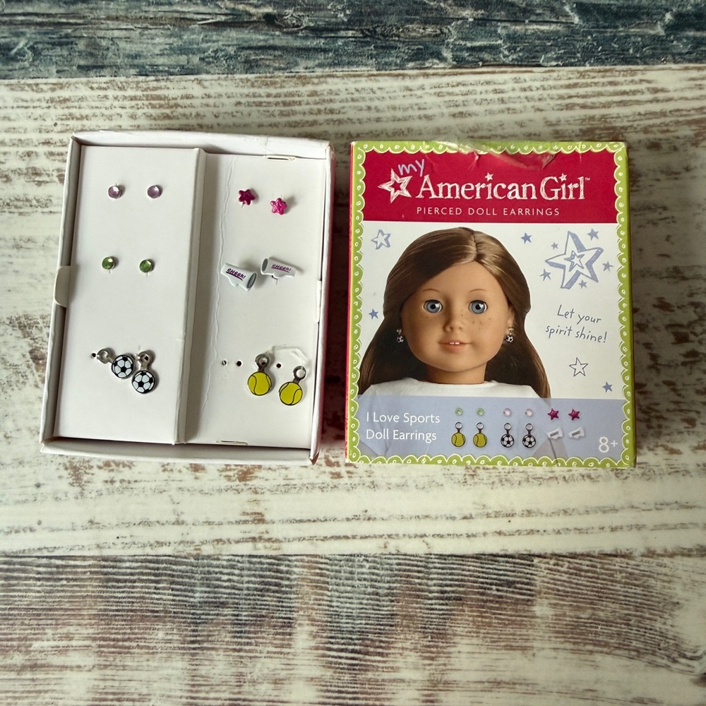 My American Girl Doll I LOVE SPORTS Earrings for 18” Dolls - Complete w Box